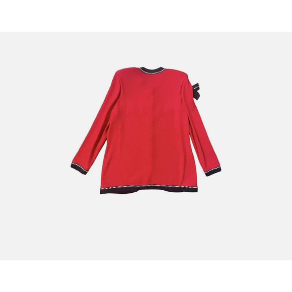 St John Marie Gray 2pc Blazer Skirt Set Womens Size 14 Red USA Buttons STUNNING - Picture 9 of 15